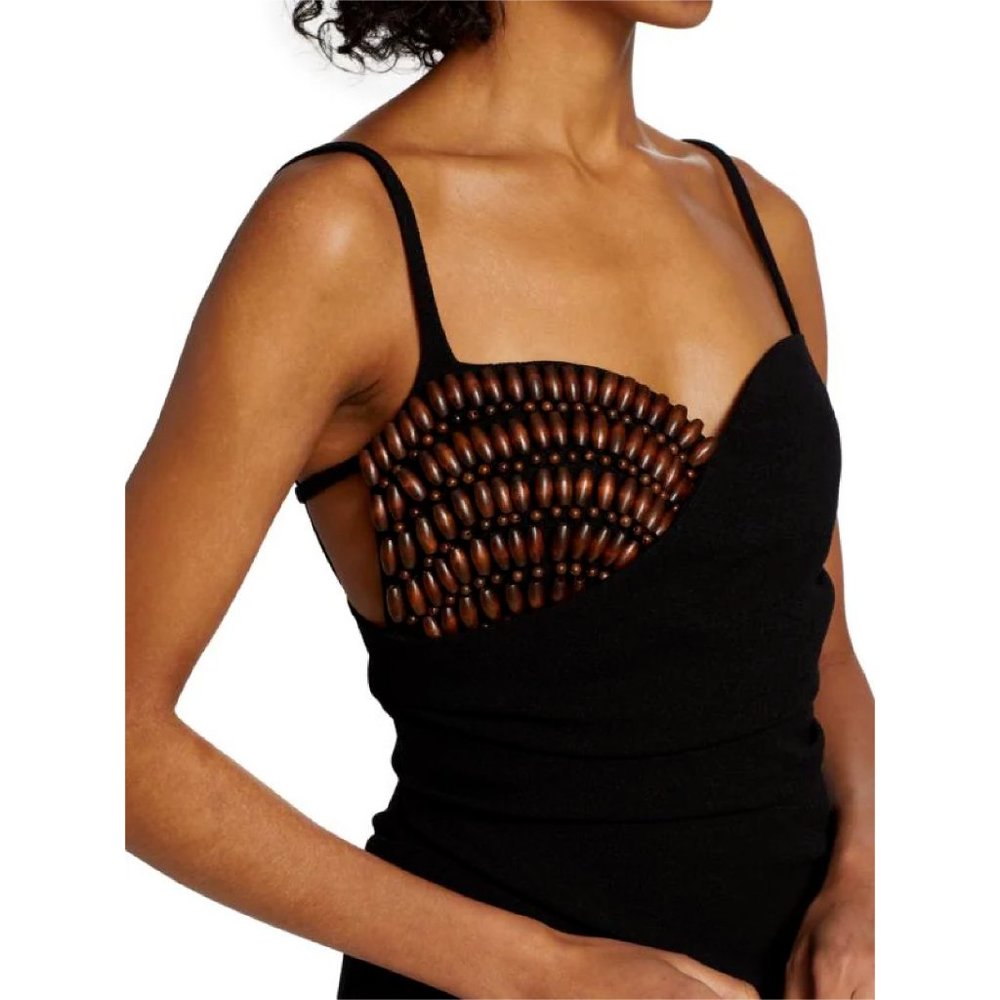 Nanushka Bansi Beaded Column Dress in Black Size XS